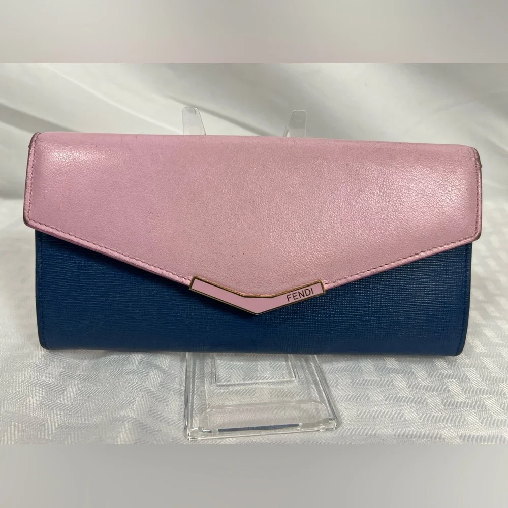 Fendi Pink & Blue Leather Envelope Continental Wallet